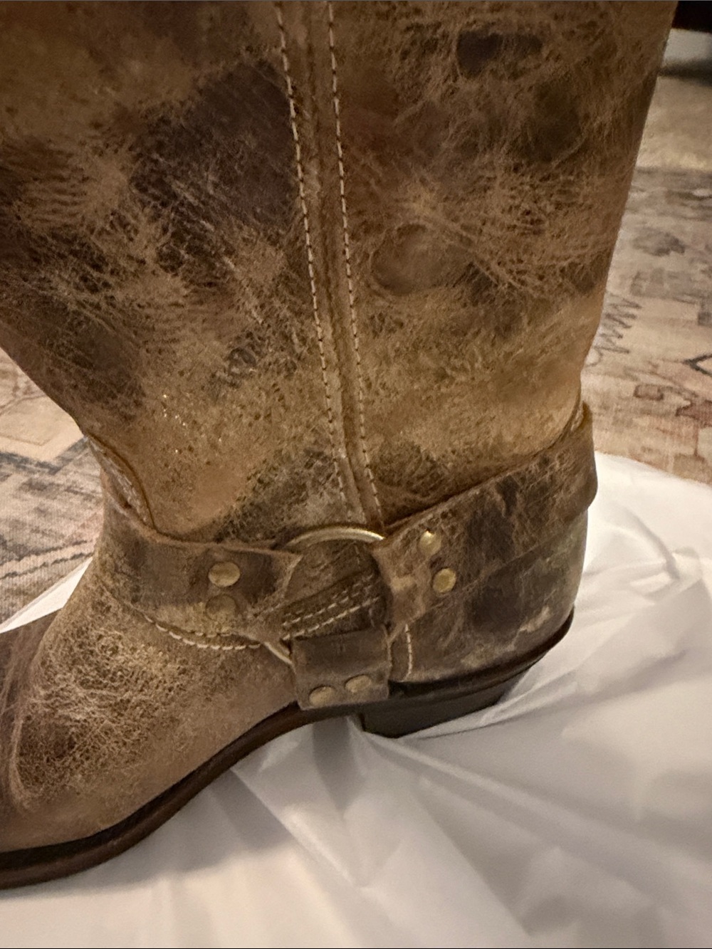 Frye Harness 12R Boots Women’s Distressed Tan brown Leather 9.5 - Picture 7 of 14